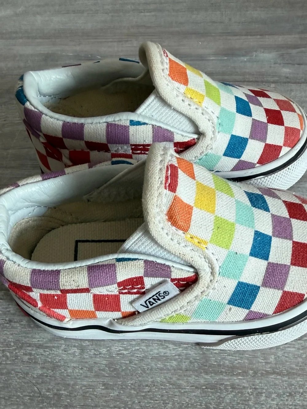 Vans Unisex Baby Slip-On Sneakers Rainbow Check Canvas Shoes 2
